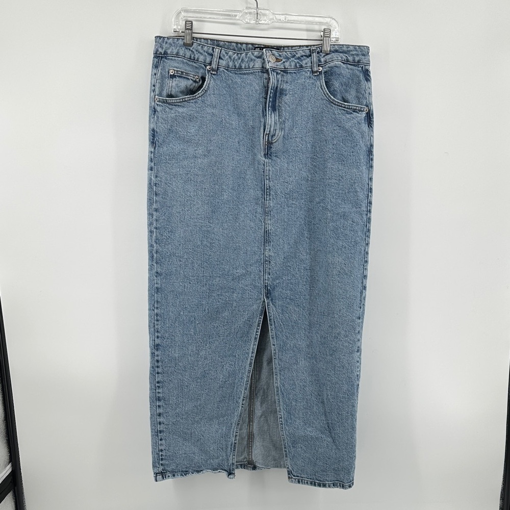 ASOS‎ Women Plus Size Light Blue Denim Maxi Long Mid Slit Skirt Size 16